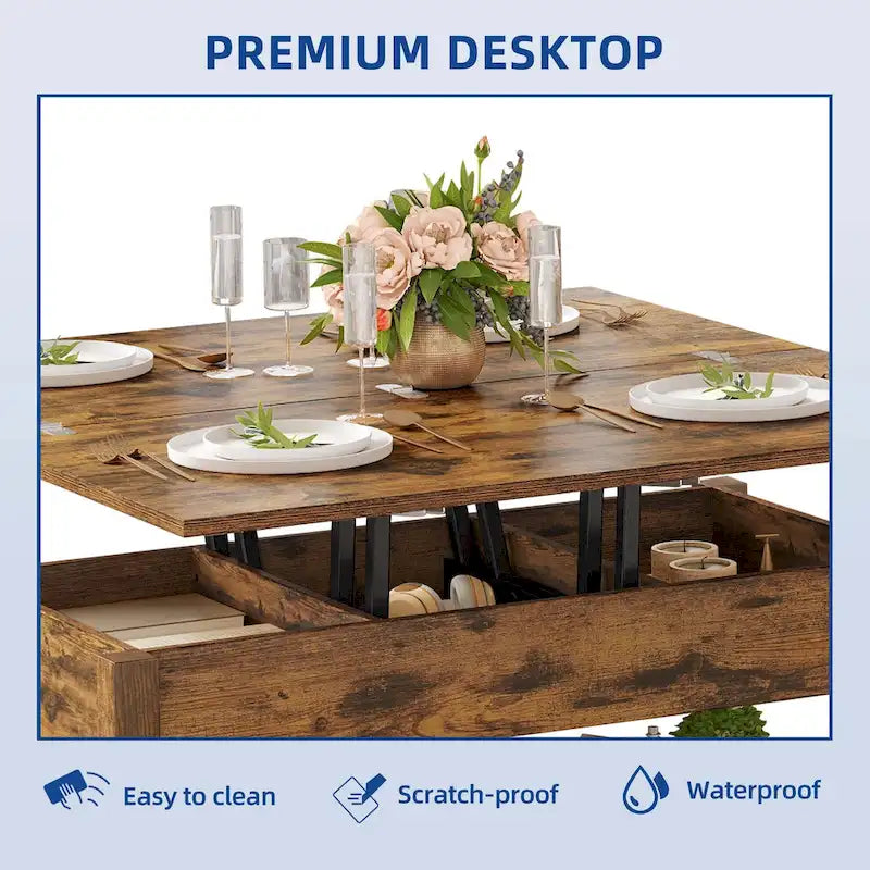 Moasis Farmhouse Lift Top Coffee Table Expandable Tabletop with Hidden Storage and Shelf for Living Room 14