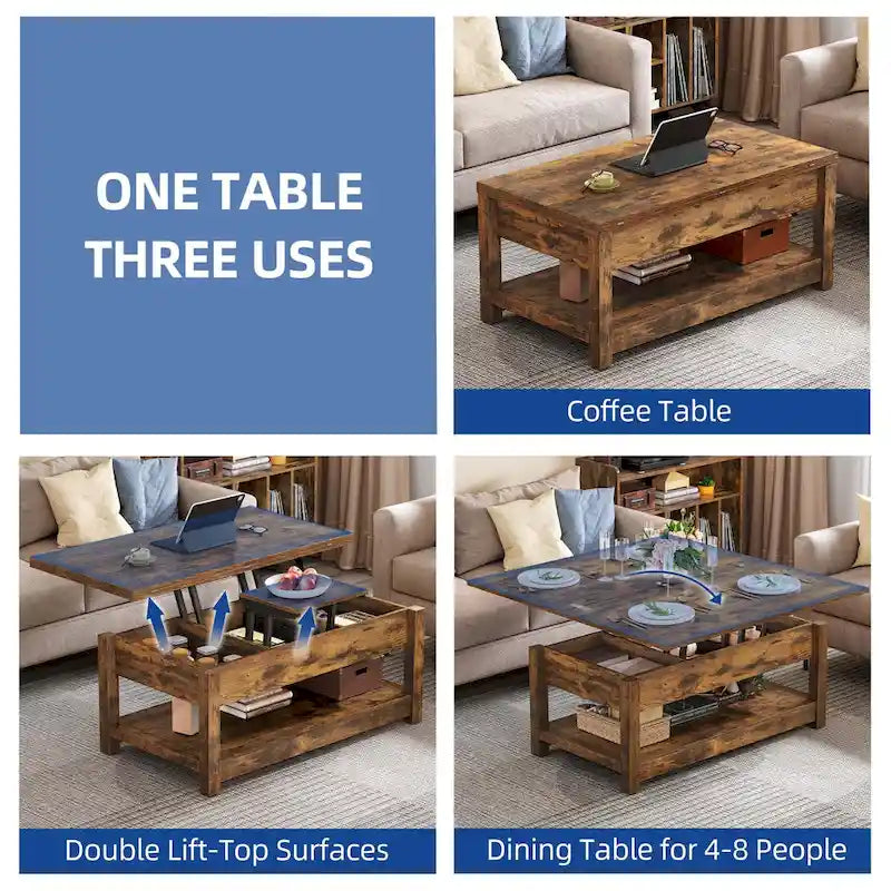 Moasis Farmhouse Lift Top Coffee Table Expandable Tabletop with Hidden Storage and Shelf for Living Room 16