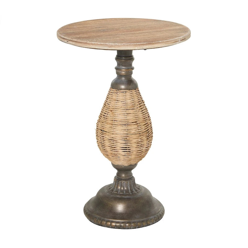 Wood Accent Table with Black Metal and Rattan Base - Brown or White - Roche River Decor 11