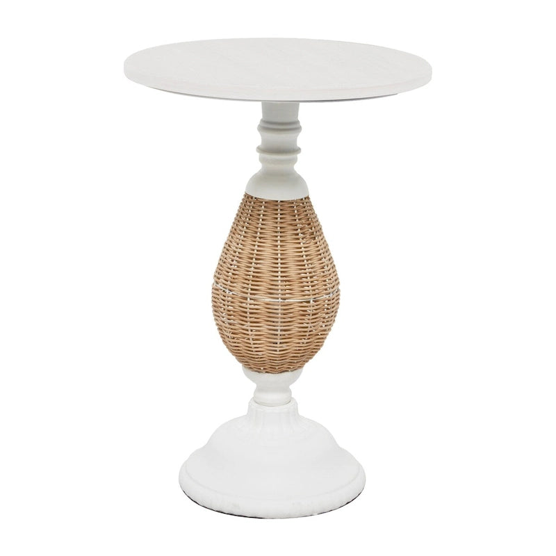 Wood Accent Table with Black Metal and Rattan Base - Brown or White - Roche River Decor 12
