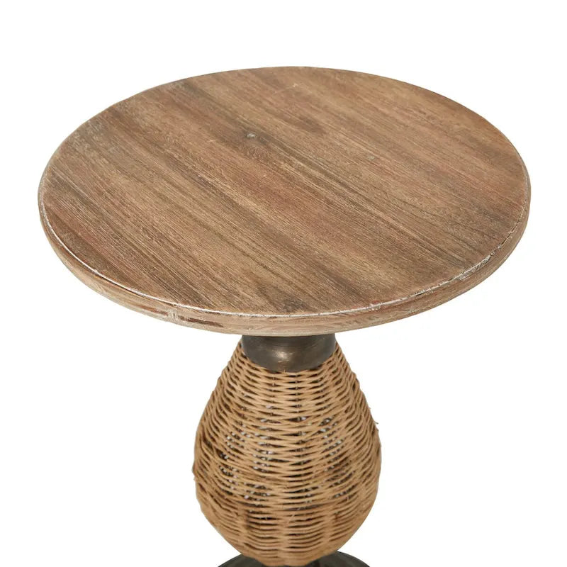 Wood Accent Table with Black Metal and Rattan Base - Brown or White - Roche River Decor 4