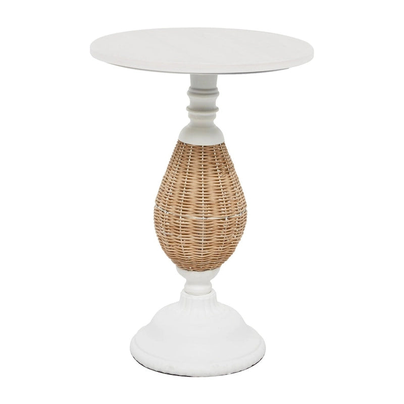 Wood Accent Table with Black Metal and Rattan Base - Brown or White - Roche River Decor 6