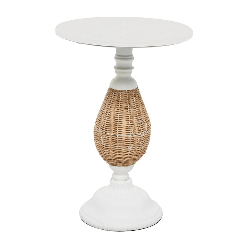 Wood Accent Table with Black Metal and Rattan Base - Brown or White - Roche River Decor 8