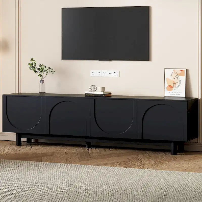 TV Stand for TVs Up to 78, Entertainment Center with Solid Wood Legs, Practical Media Console with Adjustable Shelves 19