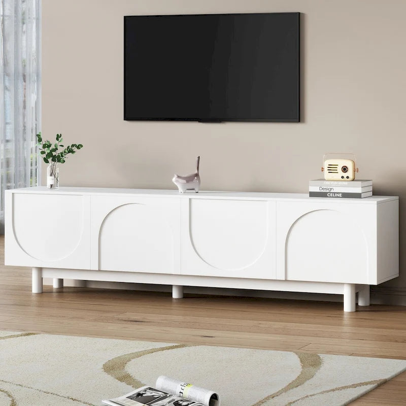 TV Stand for TVs Up to 78, Entertainment Center with Solid Wood Legs, Practical Media Console with Adjustable Shelves 20