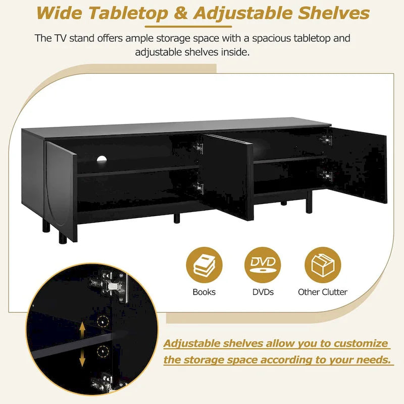 TV Stand for TVs Up to 78, Entertainment Center with Solid Wood Legs, Practical Media Console with Adjustable Shelves 3