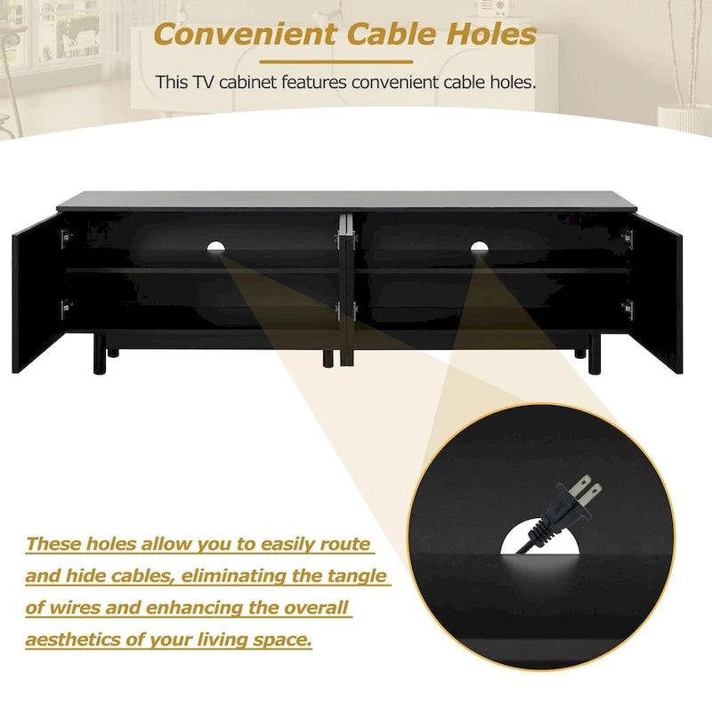 TV Stand for TVs Up to 78, Entertainment Center with Solid Wood Legs, Practical Media Console with Adjustable Shelves 5