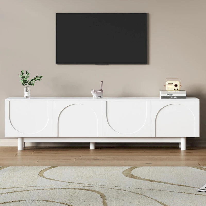 TV Stand for TVs Up to 78, Entertainment Center with Solid Wood Legs, Practical Media Console with Adjustable Shelves 11