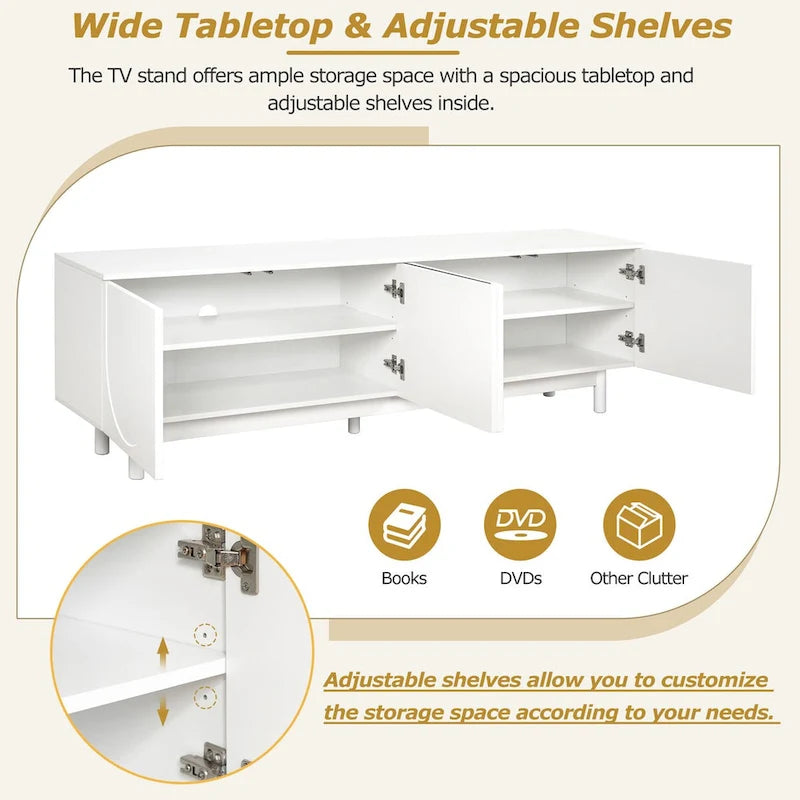 TV Stand for TVs Up to 78, Entertainment Center with Solid Wood Legs, Practical Media Console with Adjustable Shelves 12