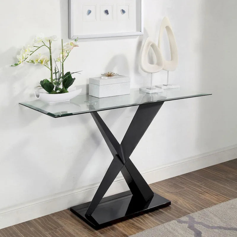 Gar Glam Black X-Base Glass Top Sofa Table by Furniture of America 4