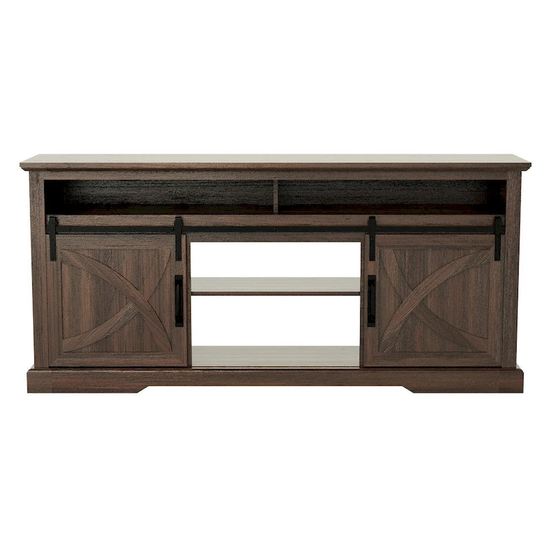 68 Walnut Sliding Barn Door TV Stand Console with Storage Open Compartment 4