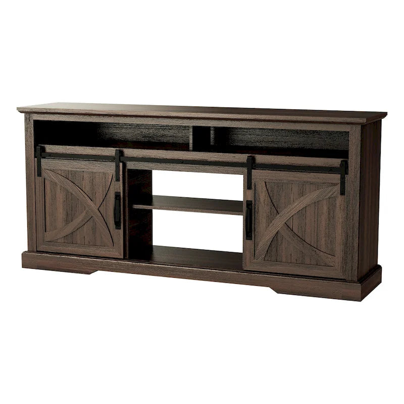 68 Walnut Sliding Barn Door TV Stand Console with Storage Open Compartment 8