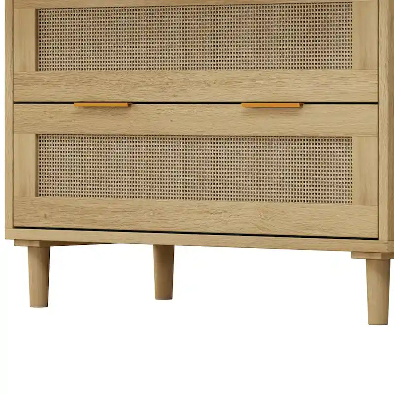 Oak 3-drawers Rattan Storage Cabinet - 31.5L x 15.55W x 30.12H 3