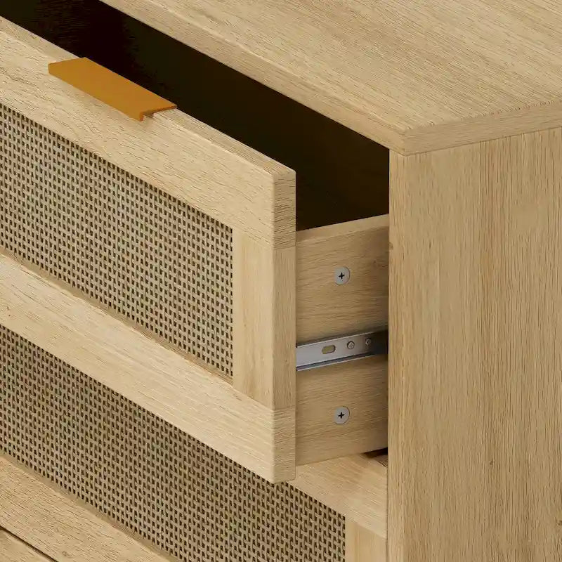 Oak 3-drawers Rattan Storage Cabinet - 31.5L x 15.55W x 30.12H 4
