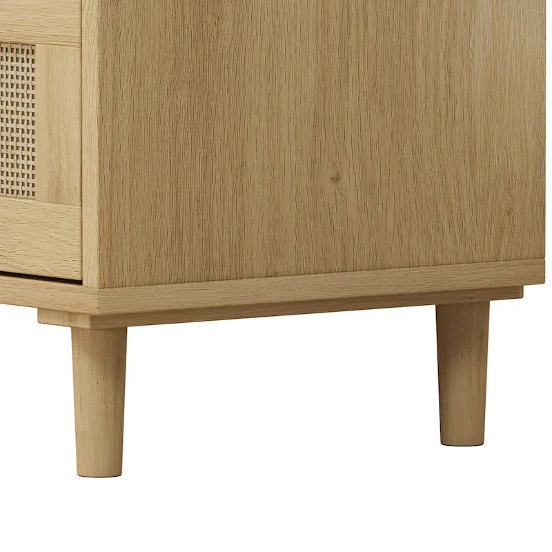 Oak 3-drawers Rattan Storage Cabinet - 31.5L x 15.55W x 30.12H 5