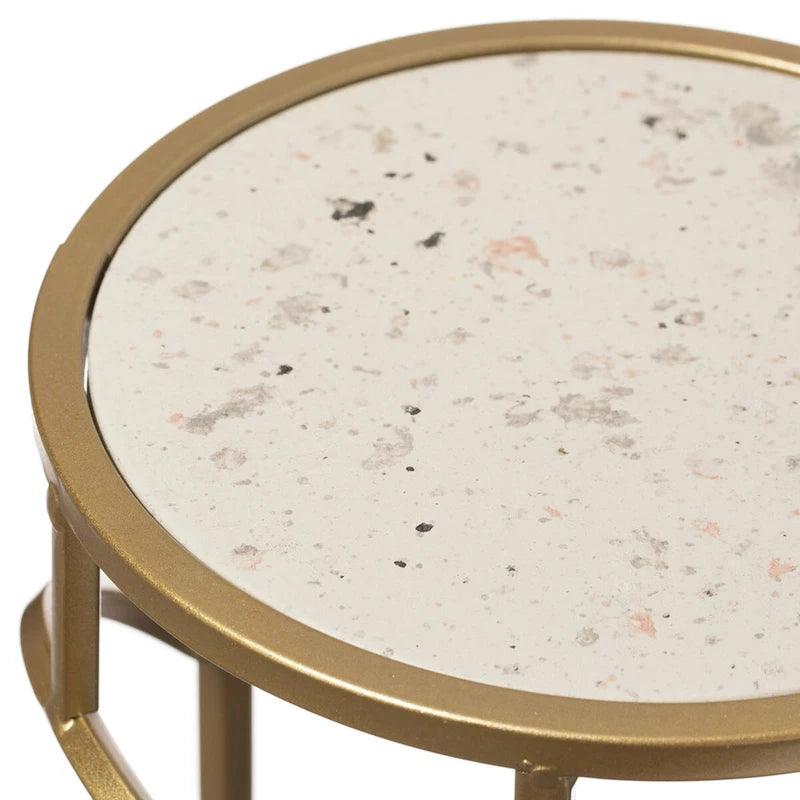 Decorative Gold Metal Round Plant Stand, Modern White Marble Look Top Display End Side Table, Set of 3 - Set of 3 6