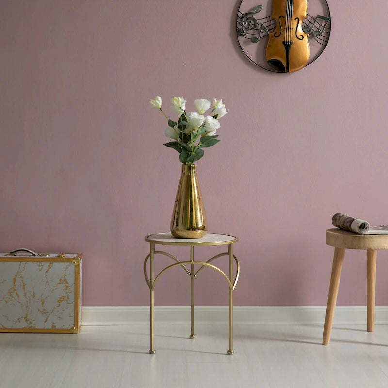 Decorative Gold Metal Round Plant Stand, Modern White Marble Look Top Display End Side Table, Set of 3 - Set of 3 8