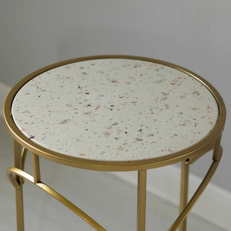 Decorative Gold Metal Round Plant Stand, Modern White Marble Look Top Display End Side Table, Set of 3 - Set of 3 9