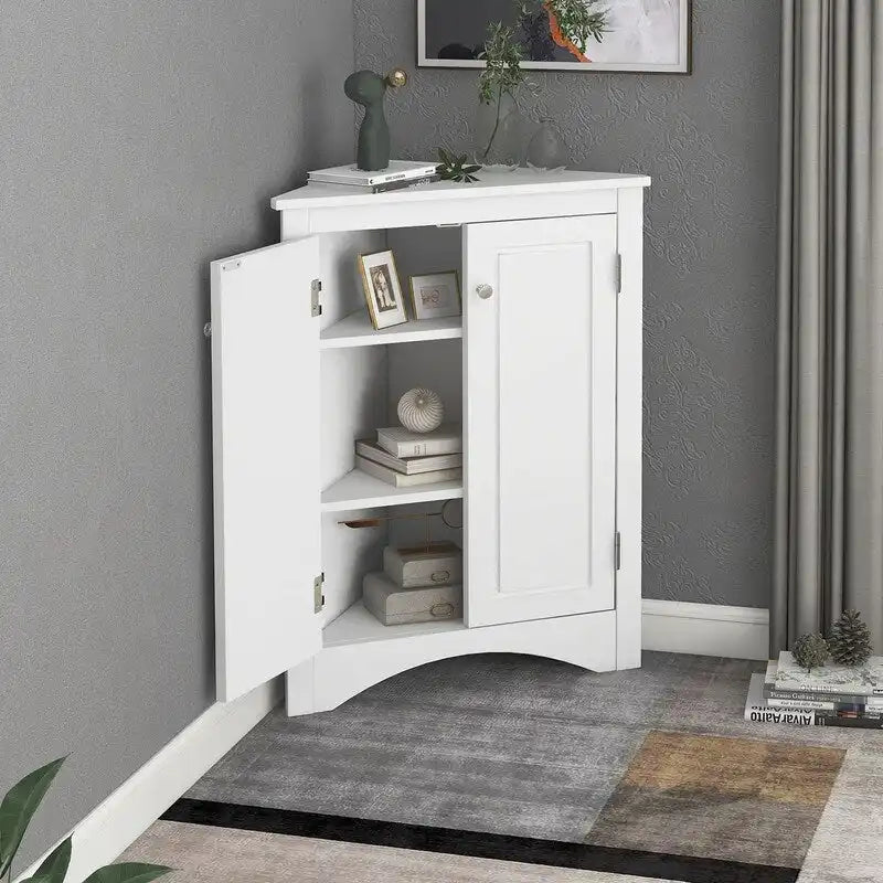 Corner Triangle Bathroom Storage Cabinet with Adjustable Shelves, Freestanding Floor Cabinet, Accent Cabinet for Living Room 32