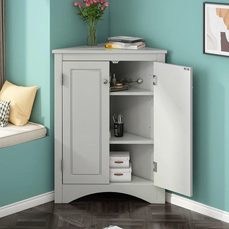 Corner Triangle Bathroom Storage Cabinet with Adjustable Shelves, Freestanding Floor Cabinet, Accent Cabinet for Living Room 33