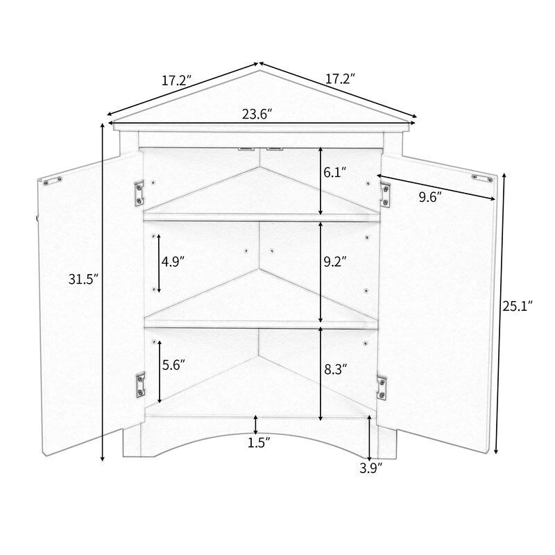 Corner Triangle Bathroom Storage Cabinet with Adjustable Shelves, Freestanding Floor Cabinet, Accent Cabinet for Living Room