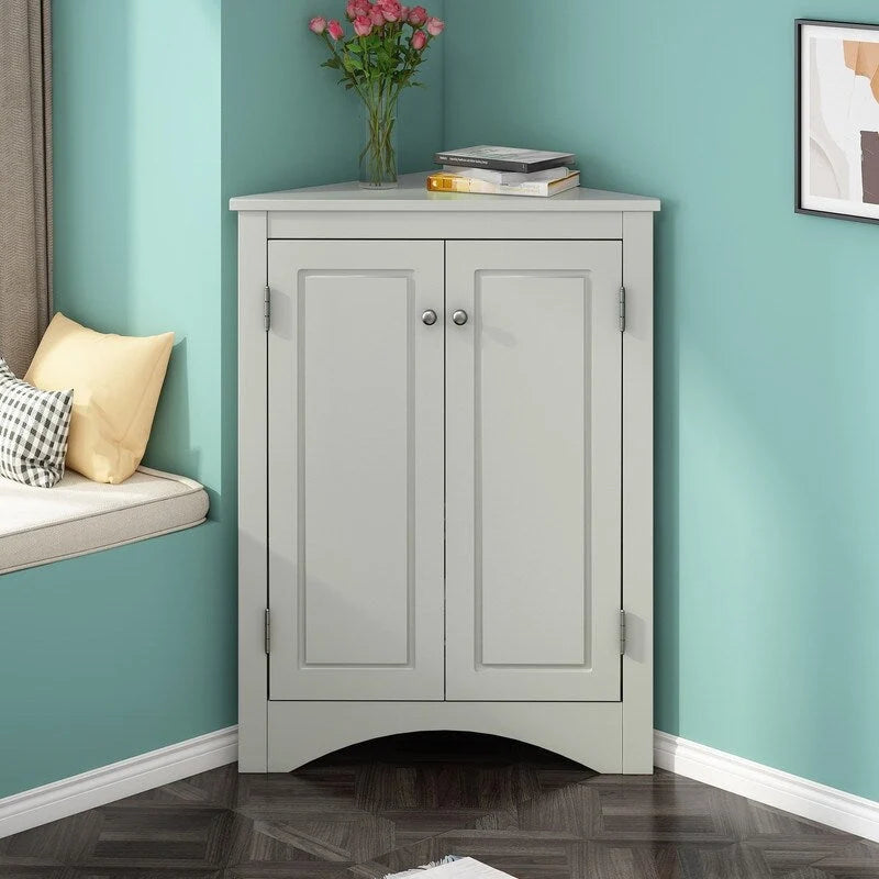 Corner Triangle Bathroom Storage Cabinet with Adjustable Shelves, Freestanding Floor Cabinet, Accent Cabinet for Living Room 4