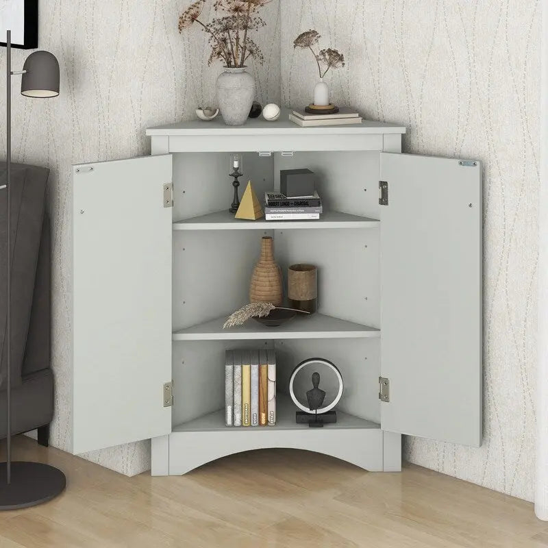 Corner Triangle Bathroom Storage Cabinet with Adjustable Shelves, Freestanding Floor Cabinet, Accent Cabinet for Living Room 6