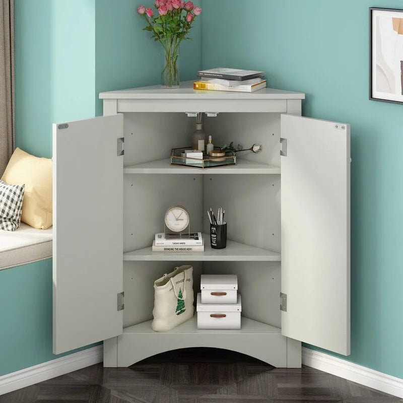 Corner Triangle Bathroom Storage Cabinet with Adjustable Shelves, Freestanding Floor Cabinet, Accent Cabinet for Living Room 7