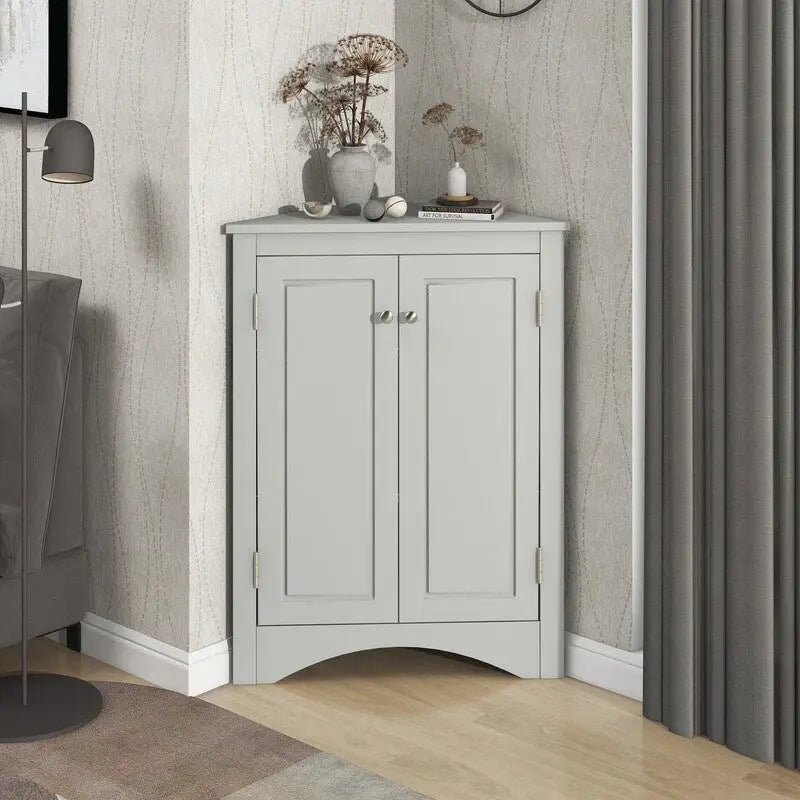 Corner Triangle Bathroom Storage Cabinet with Adjustable Shelves, Freestanding Floor Cabinet, Accent Cabinet for Living Room 10