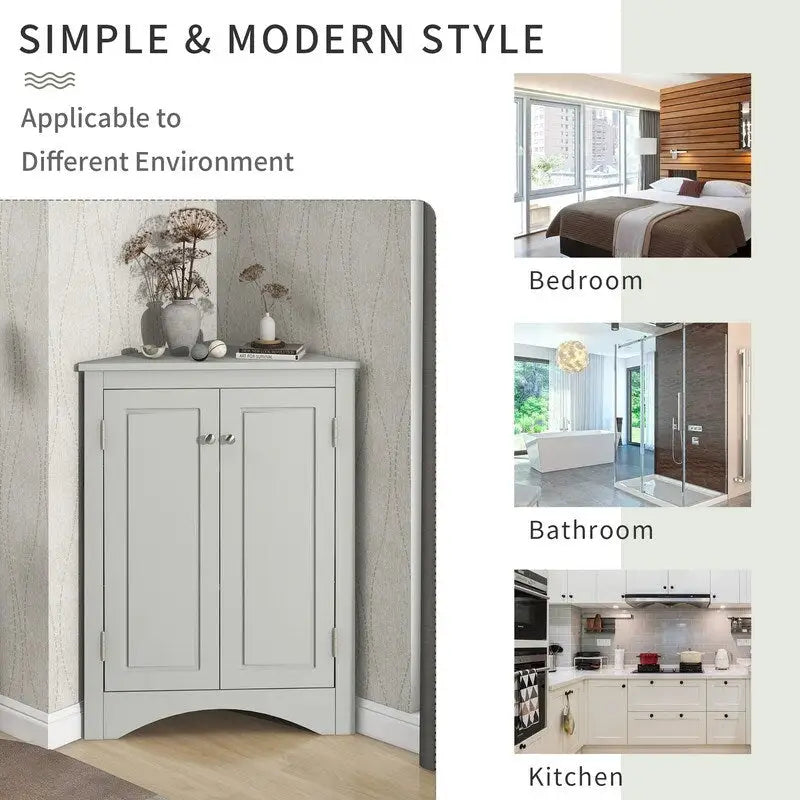 Corner Triangle Bathroom Storage Cabinet with Adjustable Shelves, Freestanding Floor Cabinet, Accent Cabinet for Living Room 11