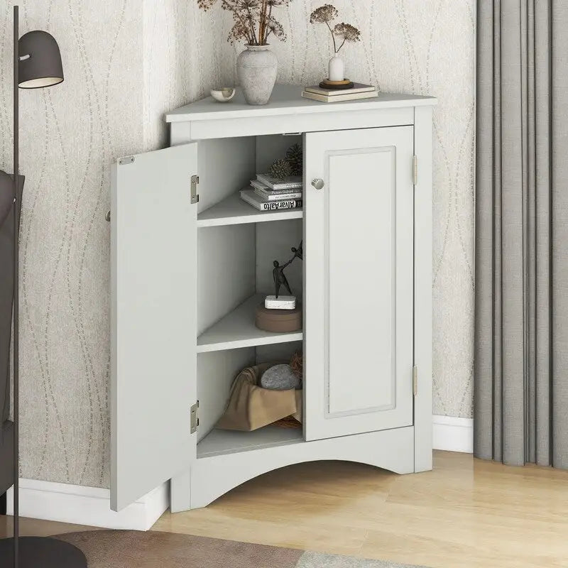 Corner Triangle Bathroom Storage Cabinet with Adjustable Shelves, Freestanding Floor Cabinet, Accent Cabinet for Living Room 12