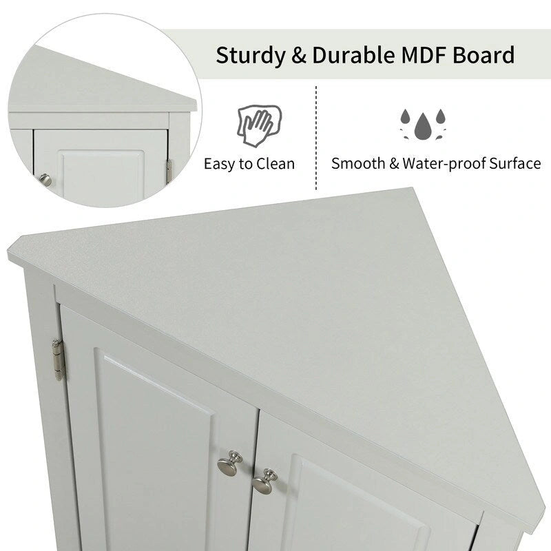 Corner Triangle Bathroom Storage Cabinet with Adjustable Shelves, Freestanding Floor Cabinet, Accent Cabinet for Living Room 14