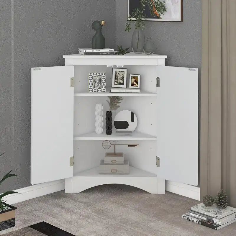 Corner Triangle Bathroom Storage Cabinet with Adjustable Shelves, Freestanding Floor Cabinet, Accent Cabinet for Living Room 20
