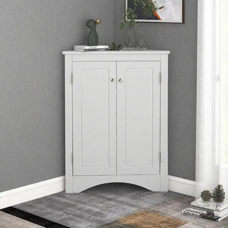 Corner Triangle Bathroom Storage Cabinet with Adjustable Shelves, Freestanding Floor Cabinet, Accent Cabinet for Living Room 21