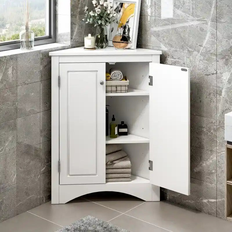 Corner Triangle Bathroom Storage Cabinet with Adjustable Shelves, Freestanding Floor Cabinet, Accent Cabinet for Living Room 23