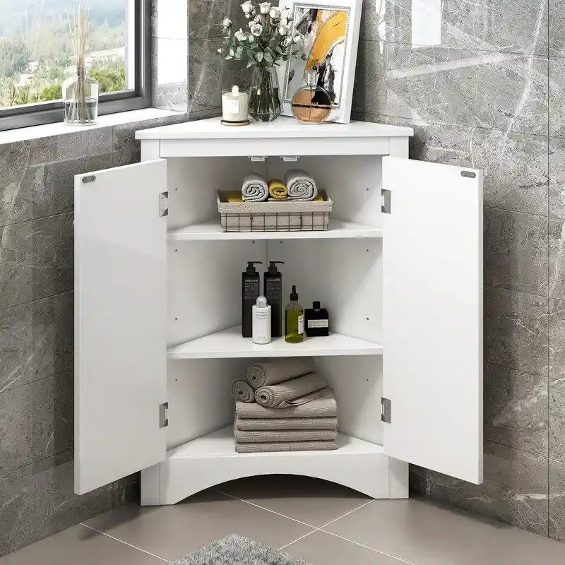 Corner Triangle Bathroom Storage Cabinet with Adjustable Shelves, Freestanding Floor Cabinet, Accent Cabinet for Living Room 25