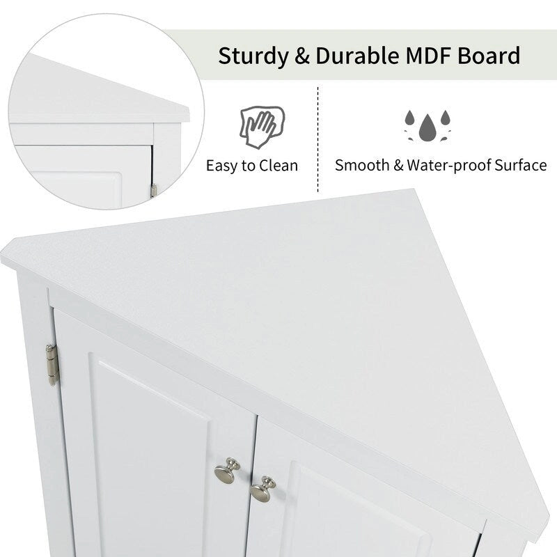 Corner Triangle Bathroom Storage Cabinet with Adjustable Shelves, Freestanding Floor Cabinet, Accent Cabinet for Living Room 26
