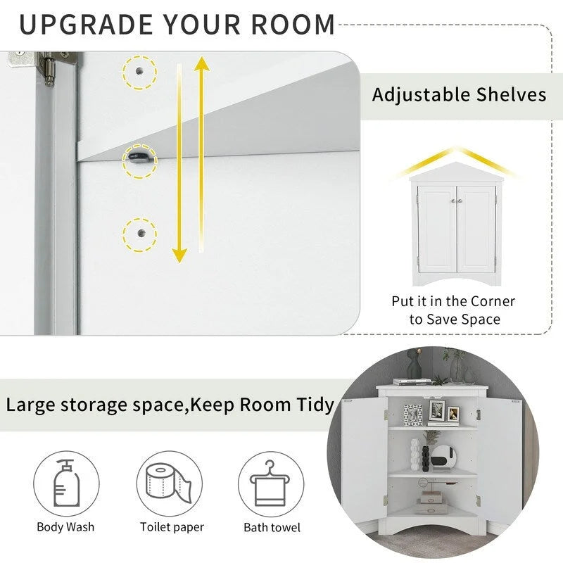 Corner Triangle Bathroom Storage Cabinet with Adjustable Shelves, Freestanding Floor Cabinet, Accent Cabinet for Living Room 27