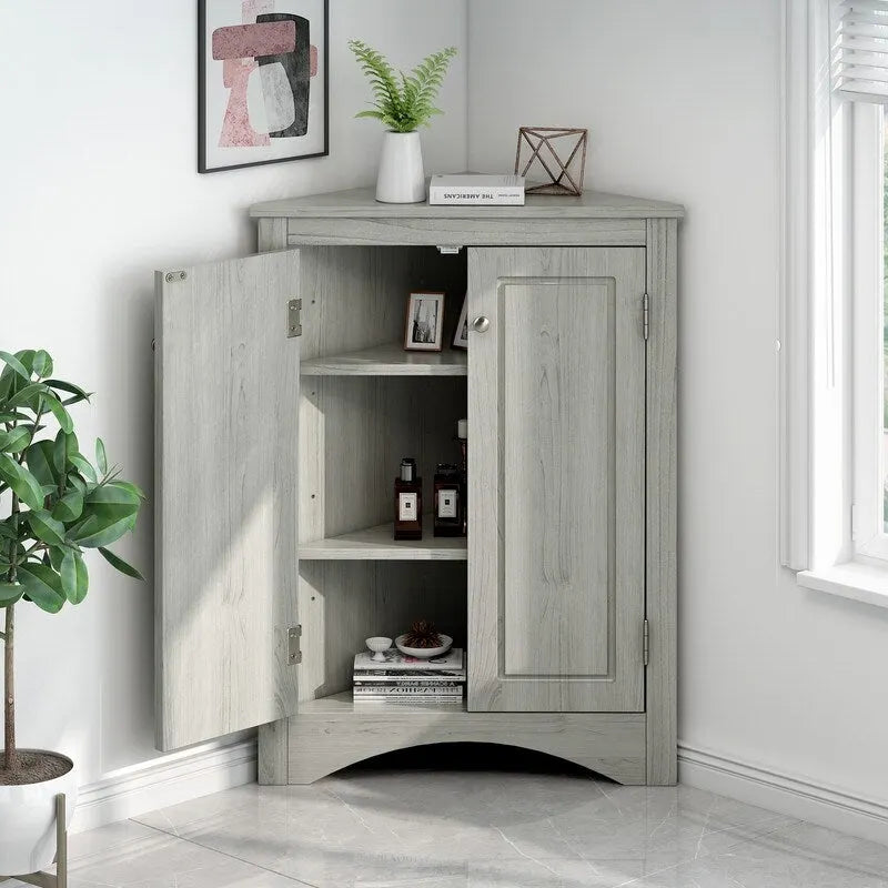 Corner Triangle Bathroom Storage Cabinet with Adjustable Shelves, Freestanding Floor Cabinet, Accent Cabinet for Living Room 29