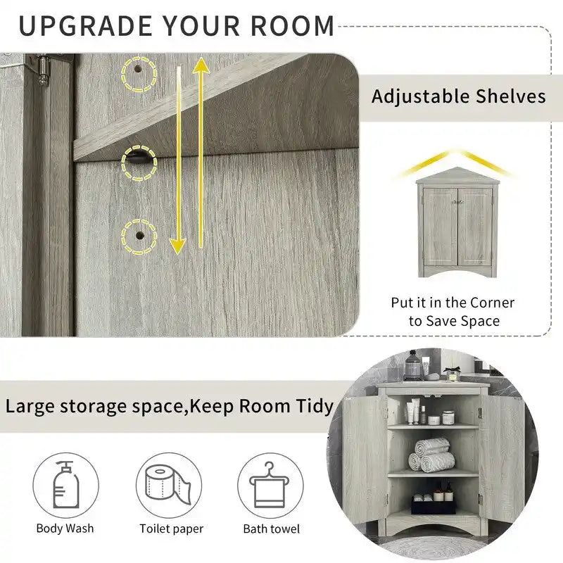 Corner Triangle Bathroom Storage Cabinet with Adjustable Shelves, Freestanding Floor Cabinet, Accent Cabinet for Living Room 31