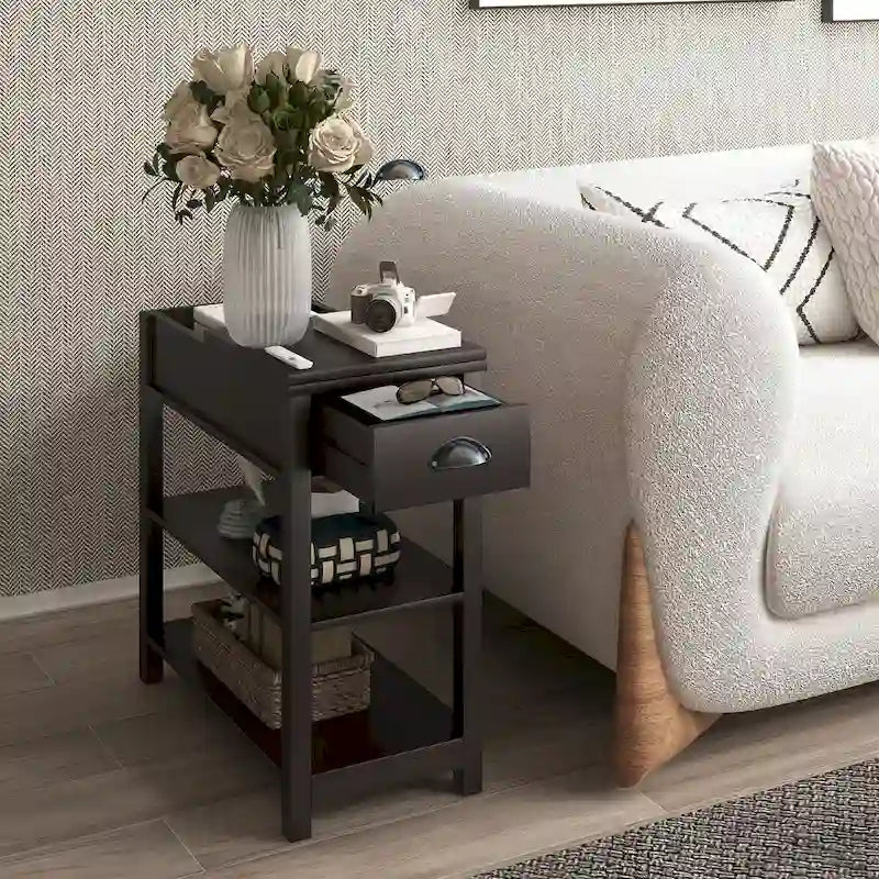 Narrow Sided Table with Drawers and Bottom Partition in Flip Over Design