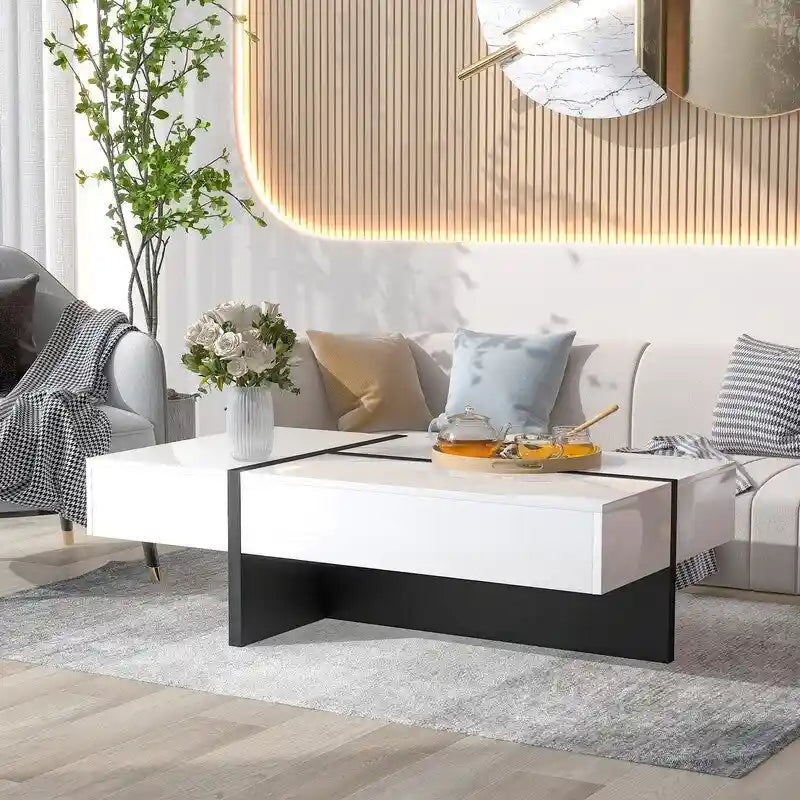 Modern Simple Rectangle Coffee Table Living Room Furniture, High Gloss Surface Cocktail Table, Center Table for Sofa 24