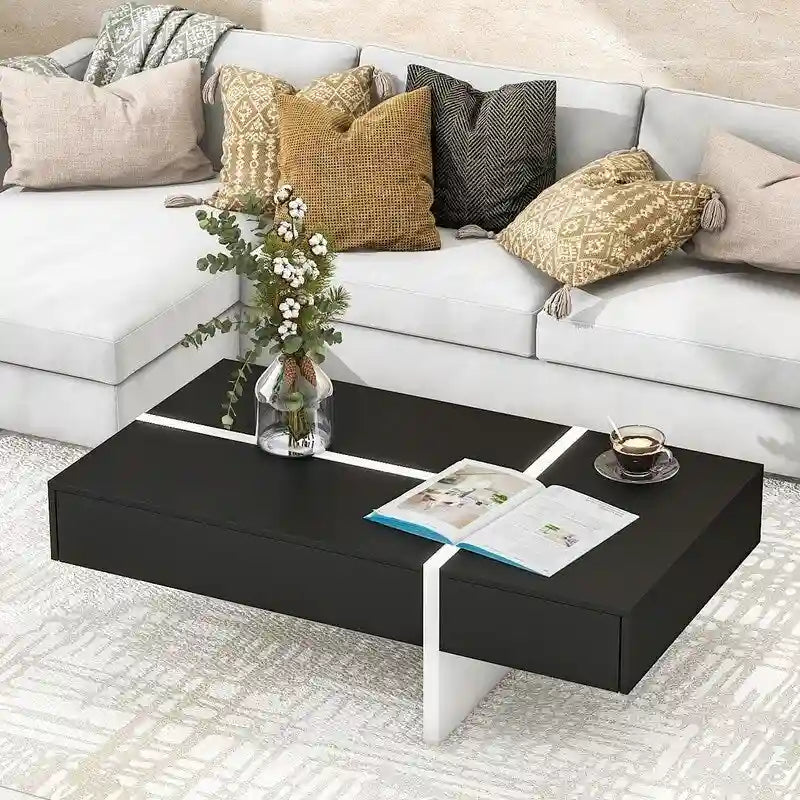 Modern Simple Rectangle Coffee Table Living Room Furniture, High Gloss Surface Cocktail Table, Center Table for Sofa 25
