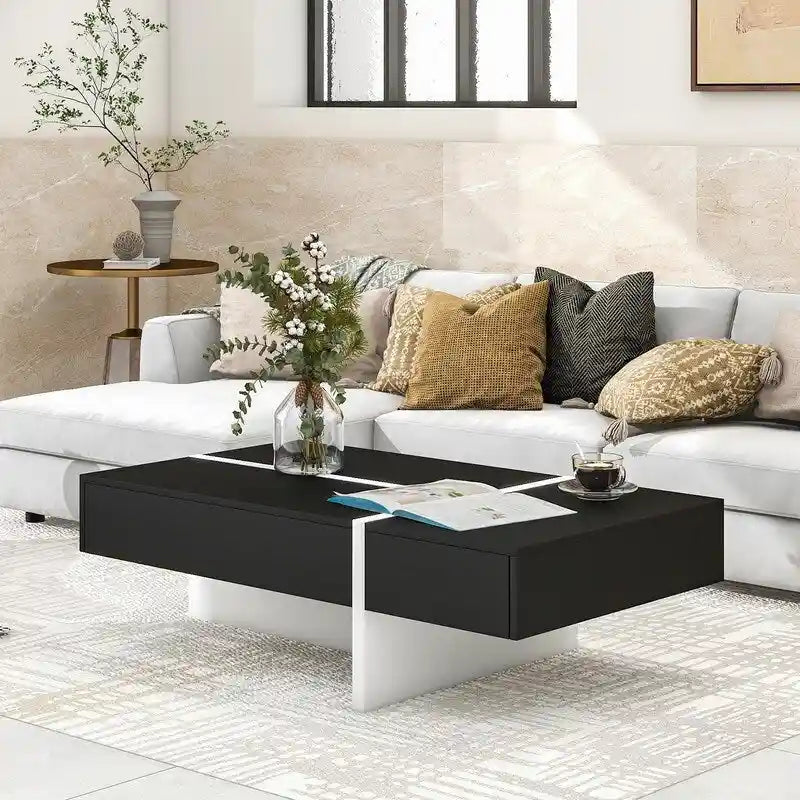 Modern Simple Rectangle Coffee Table Living Room Furniture, High Gloss Surface Cocktail Table, Center Table for Sofa 2