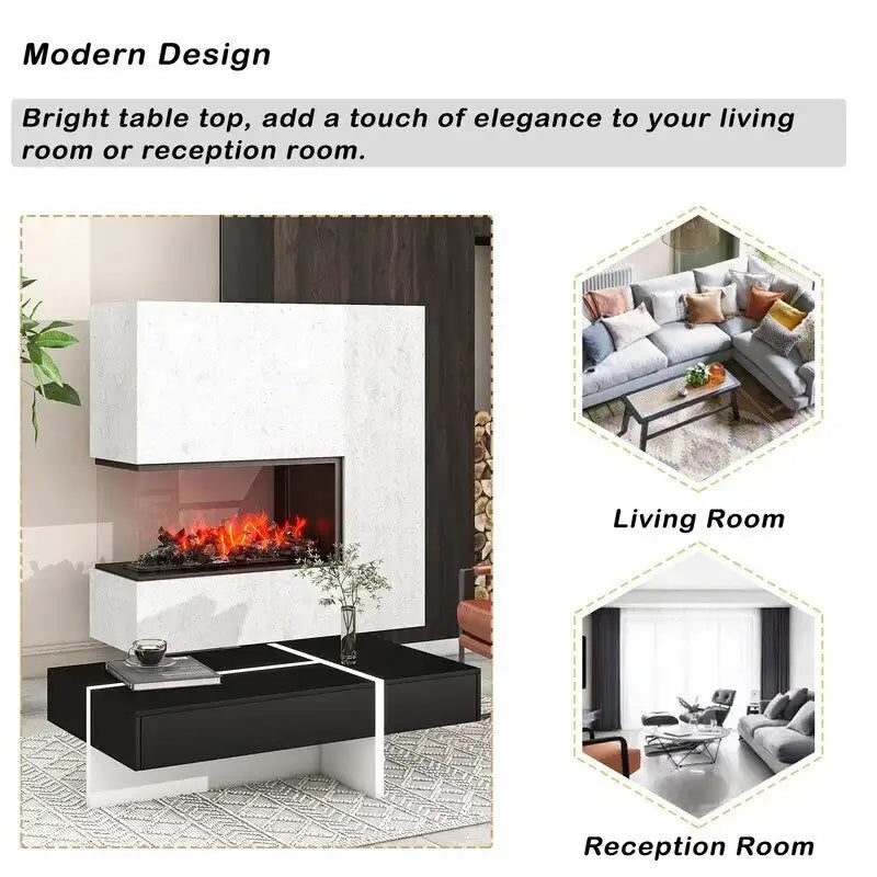 Modern Simple Rectangle Coffee Table Living Room Furniture, High Gloss Surface Cocktail Table, Center Table for Sofa 7