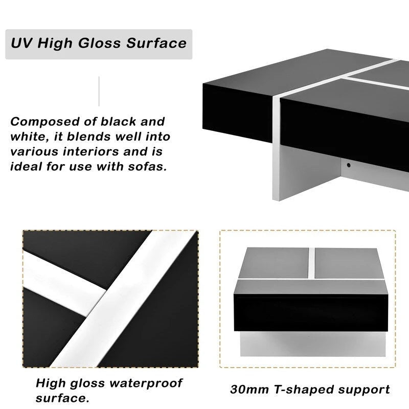 Modern Simple Rectangle Coffee Table Living Room Furniture, High Gloss Surface Cocktail Table, Center Table for Sofa 8
