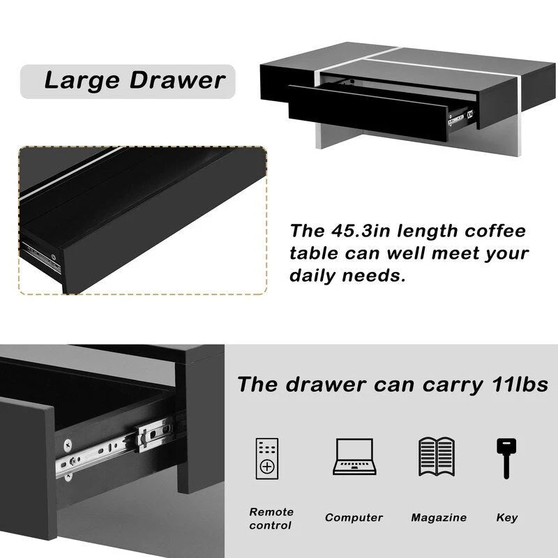 Modern Simple Rectangle Coffee Table Living Room Furniture, High Gloss Surface Cocktail Table, Center Table for Sofa 9