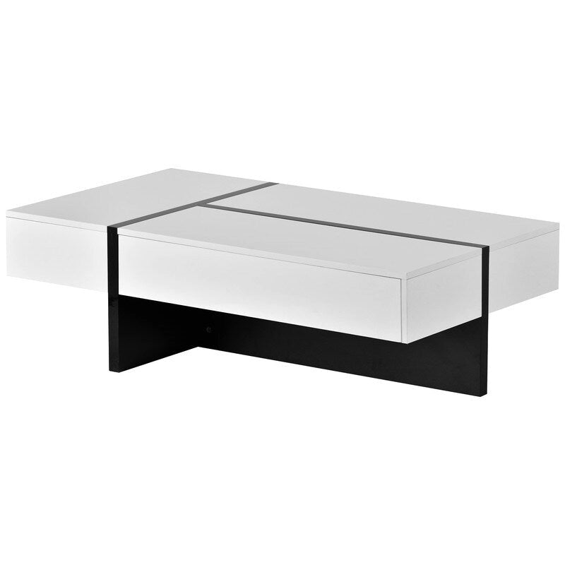 Modern Simple Rectangle Coffee Table Living Room Furniture, High Gloss Surface Cocktail Table, Center Table for Sofa 15