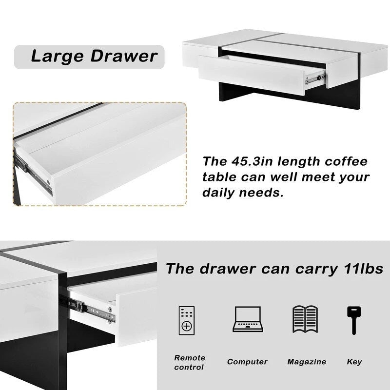 Modern Simple Rectangle Coffee Table Living Room Furniture, High Gloss Surface Cocktail Table, Center Table for Sofa 19
