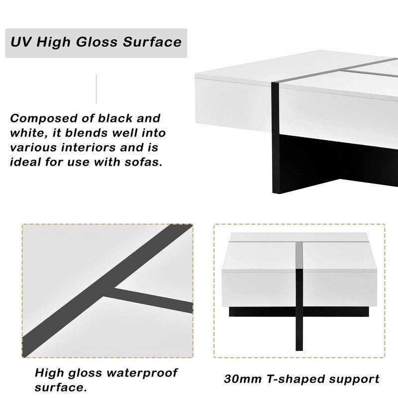 Modern Simple Rectangle Coffee Table Living Room Furniture, High Gloss Surface Cocktail Table, Center Table for Sofa 20